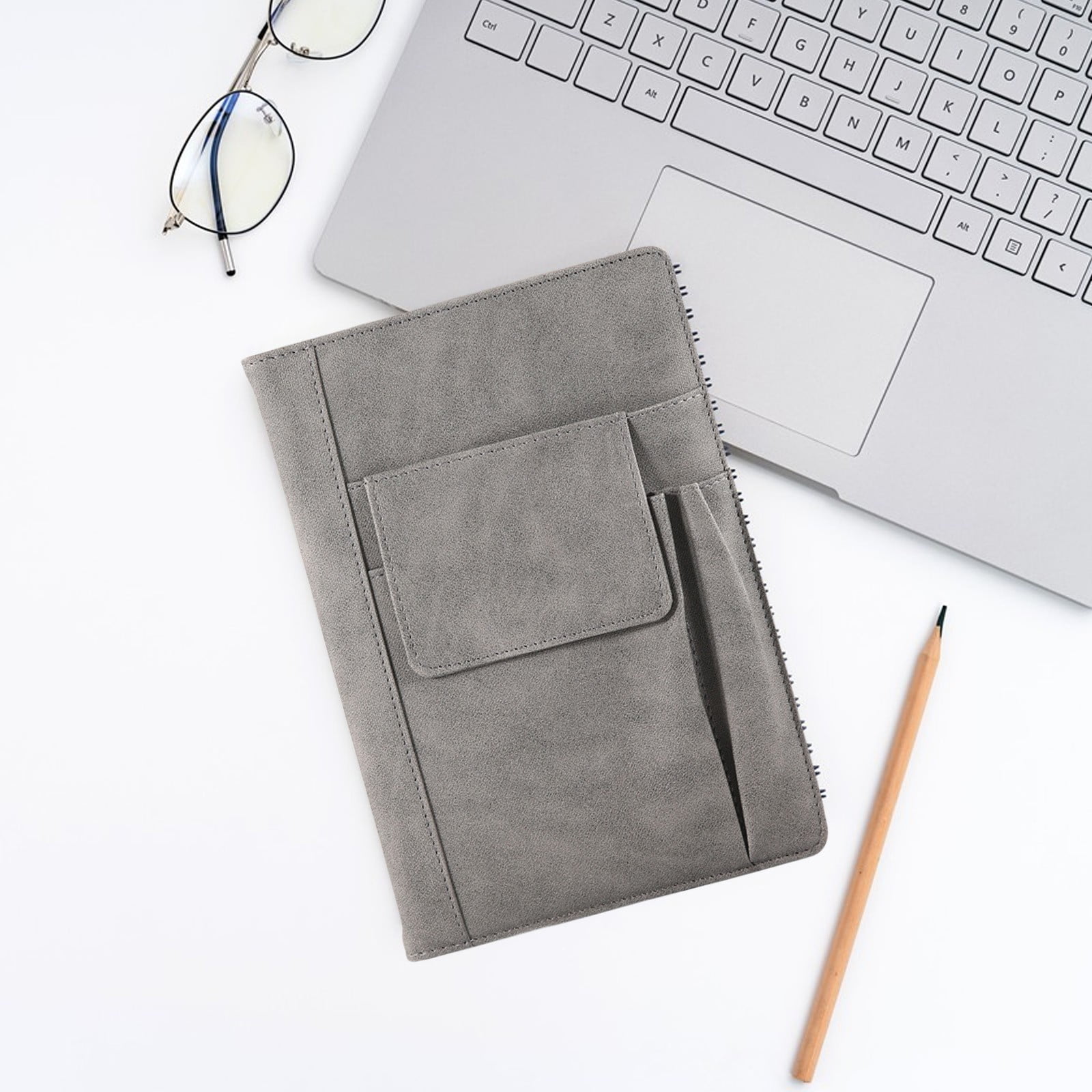 VQPeo A5 Faux Leather Notebook – Thick Paper Journal with Bookmark & 3 Inside Pockets, Wireless Binding Office Diary for Writing & Business