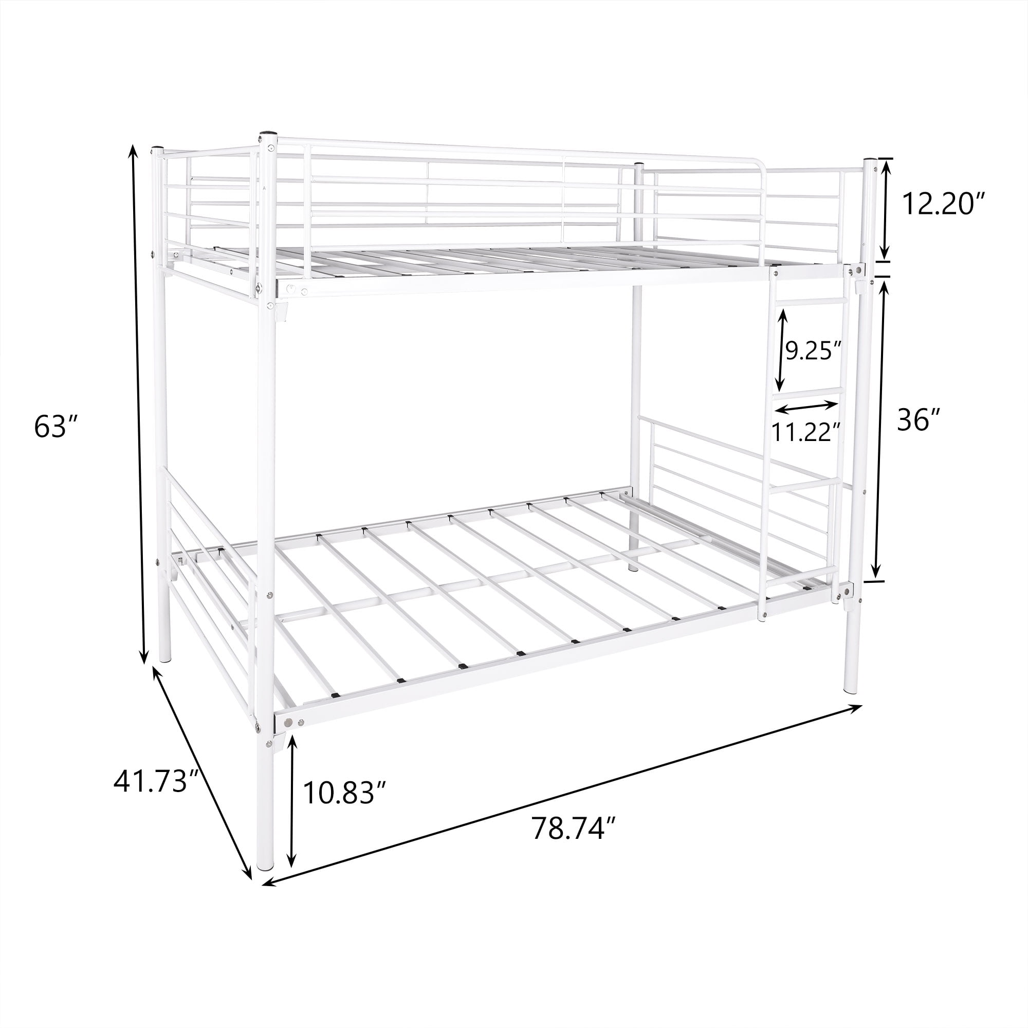 Yoneston Heavy Duty Twin Over Twin Metal Bunk Bed with Ladder and Full-Length Guardrail for Kids, Teens & Adults, White