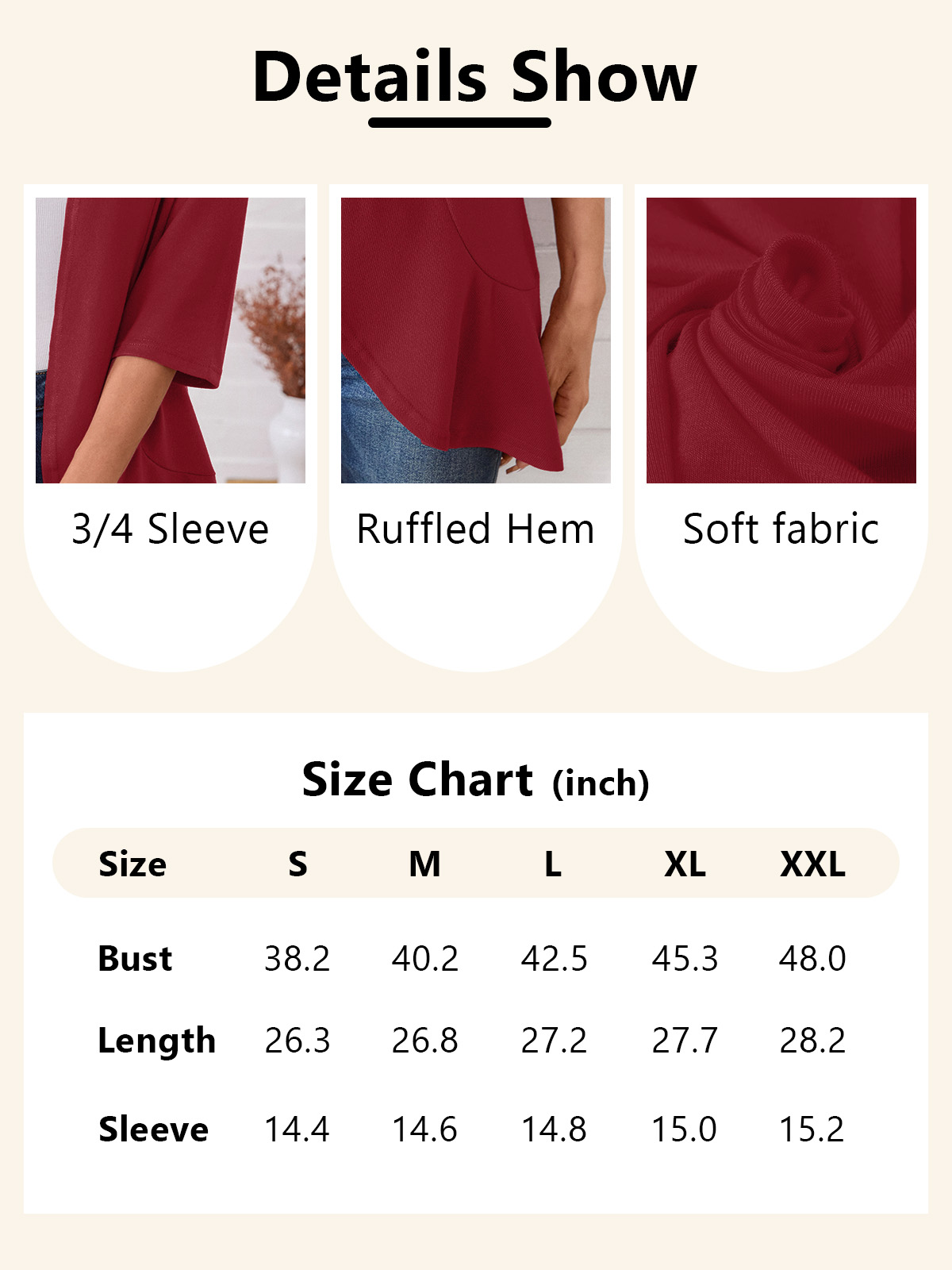 Anygrew Women's Open Front Cardigan, 3/4 Sleeves photo 4
