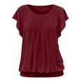 thumbnail image 5 of VBVC Women's Crew Neck Pleated Batwing Sleeve Blouse , Ladies' Loose Flowy Casual Top , Soft Elastic Hem Summer Shirts For Women,Wine,S-2XL, 5 of 9