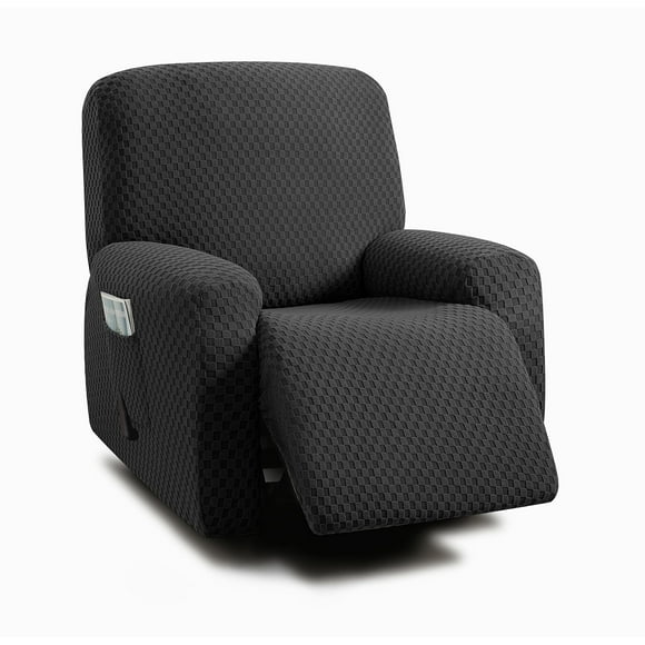 ULTICOR 4-Piece, 1 Seat Recliner Cover, Jacquared Stretch Reclining Chair Covers for 1 Cushion Reclining Sofa, Single Seat Recliner Couch Cover, Soft, Machine Washable (Black, Recliner