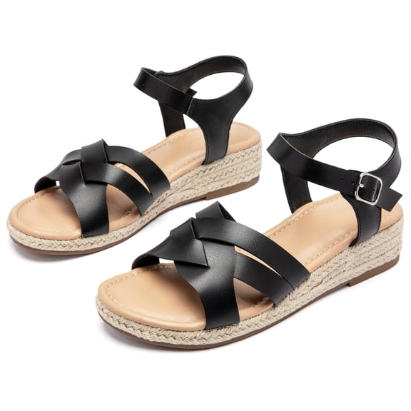 Women's Platform Wedge Heel Sandals - Adjustable Buckle Ankle Strap Open-Toe, Lightweight Rubber Sole Comfortable Casual Summer Sandals