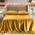thumbnail image 2 of Elegant Comfort Luxurious 4-Piece Silky Satin Sheet Set Cooling Soft Satin Sheet Set, Cali King, Gold, 2 of 5