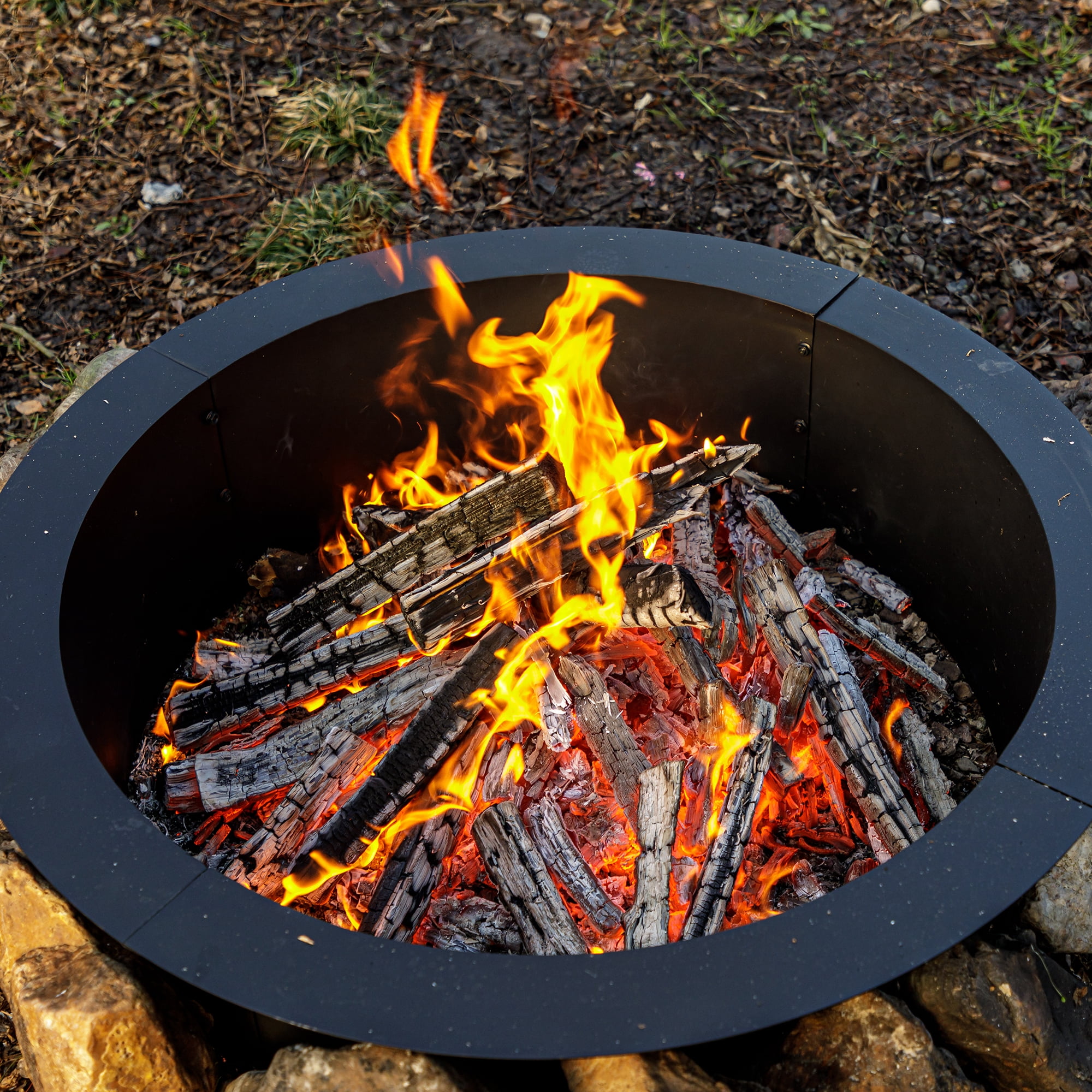 MistMo 36" Outdoor Fire Ring, Heavy-duty Round Wood Burning Fire Pit Insert for Outside Black