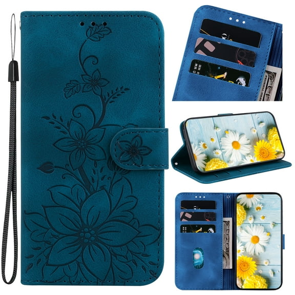 TECH CIRCLE For iPhone 13 Pro Max Wallet Case for Women, Premium PU Leather Floral Flip Cover with Card Holder, Kickstand Feature Protective Purse Case for Apple iPhone 13 Pro Max 6.7" 2021,Blue