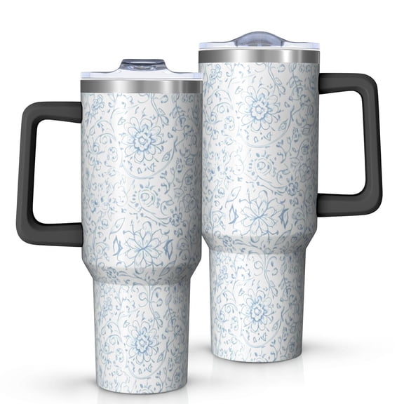 40oz Pioneer Flower Floral Print Pattern Insulated Tumbler with Handle, BPA-Free Leak Proof Lid and Straws, Double Wall Vacuum, Hot 12h/Cold 34h