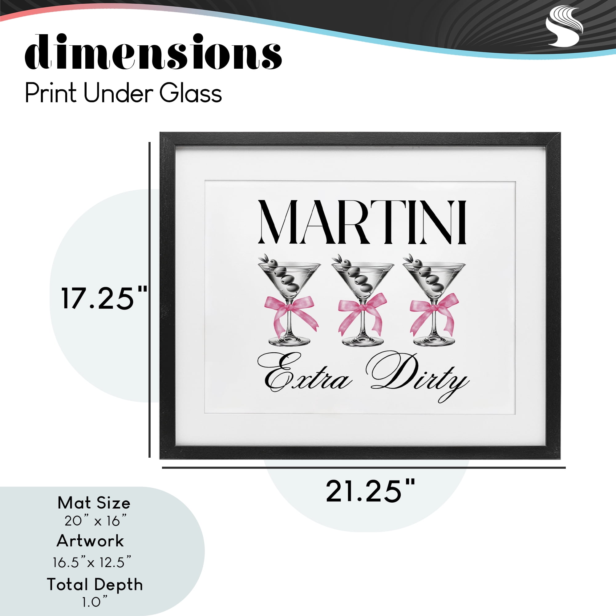Stupell Industries Pink Ribbon Martini Trio Black Framed Print Under Glass, design by Lettered and Lined
