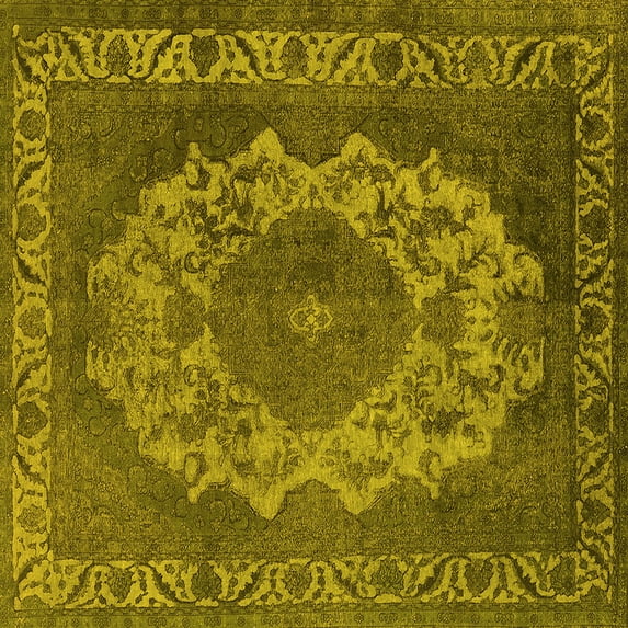 Ahgly Company Machine Washable Indoor Square Oriental Yellow Industrial Area Rugs, 4' Square