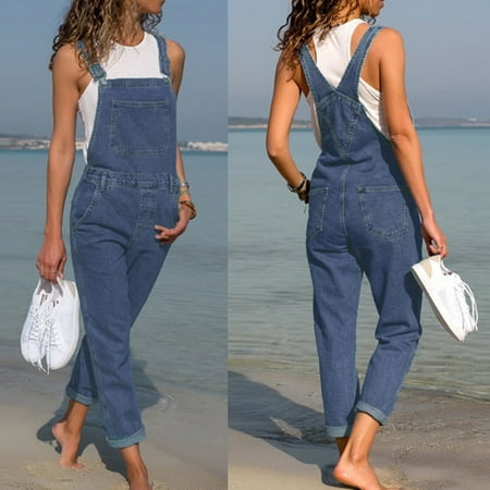 

Quealent OnePiece Jumpsuits For Women 2018 Women s Fashion Denim Bib Pants Long Rompers Bib Pants Jumpsuits Blue L