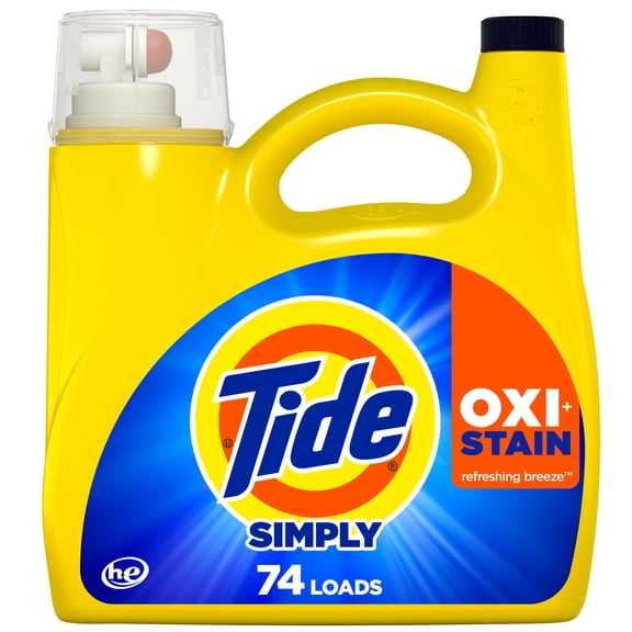Tide Simply Oxi Boost Ultra Stain Release Liquid Laundry Detergent, Refreshing Breeze Scent, 105 fl oz, 74 Loads