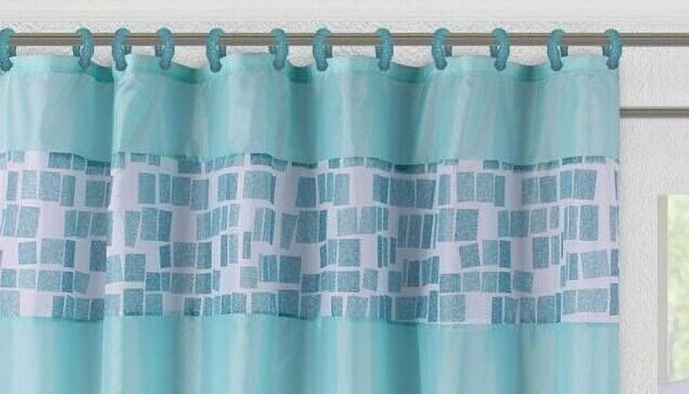 19PC BATHROOM SET EMBROIDERY BANDED MOSAIC TEAL WASHABLE RUBBER BACKING ANTI SLIP INCLUDES 2 BATH RUG/MATH + 1 SHOWER CURTAIN + 12PC RINGS COVERED + 4 ACCESSORIES CERAMIC