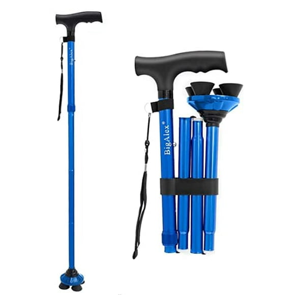 BigAlex Folding Walking Cane Adjustable & Portable Walking Stick, Lightweight,Collapsible with Carrying Bag for Men/Woman(Blue) Short