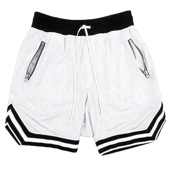 DeHolifer Men's Shorts Plus Size Casual Drawstring Mesh Sports Plain Stretch Sports Fitness Shorts with Pocket White M