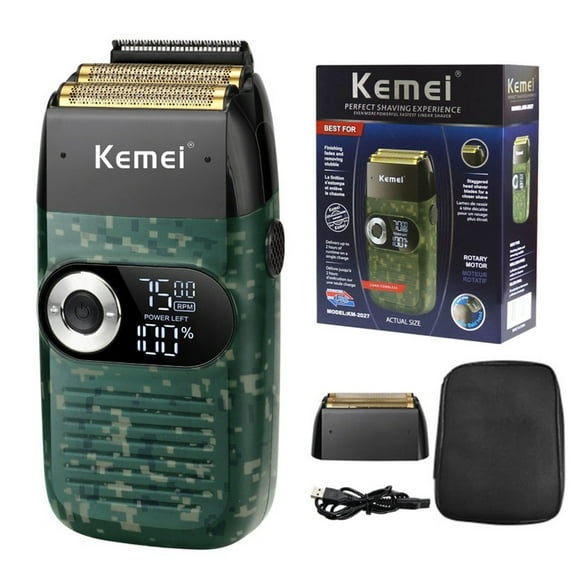 KEMEI Men’s Twin Floating Reciprocating Blades Shaver for Men with LED Display, 3 Speeds Camouflage Trimmer
