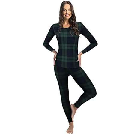 

Rocky Women Thermal Top and Bottom Warmer Cold Weather Underwear Set Green Plaid Small