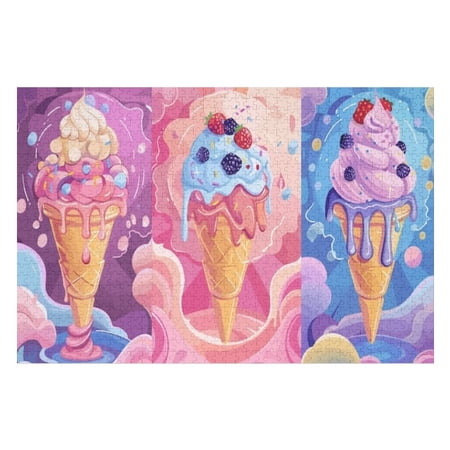 Puzzles for Adults 300 Pieces - Colorful Cartoon Ice Cream Funny Puzzle Unique Difficult and Challenge Large Puzzle Game Toys Gift