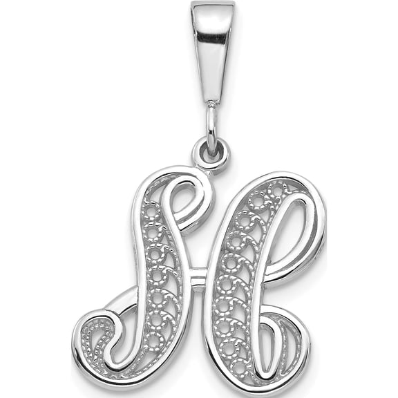 14K White Gold 14Kw Solid Polished Script Filigree Letter H Initial Pendant Made In United States d1281h