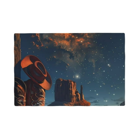 

Table Placemats Set of 4 - Cowboy Boots Under Starry Sky 12x18 In Faux Linen Double Heat Resistant Place Mats Cloth Indoor/Outdoor Placemats Washable Table Mats for Dining Kitchen Party