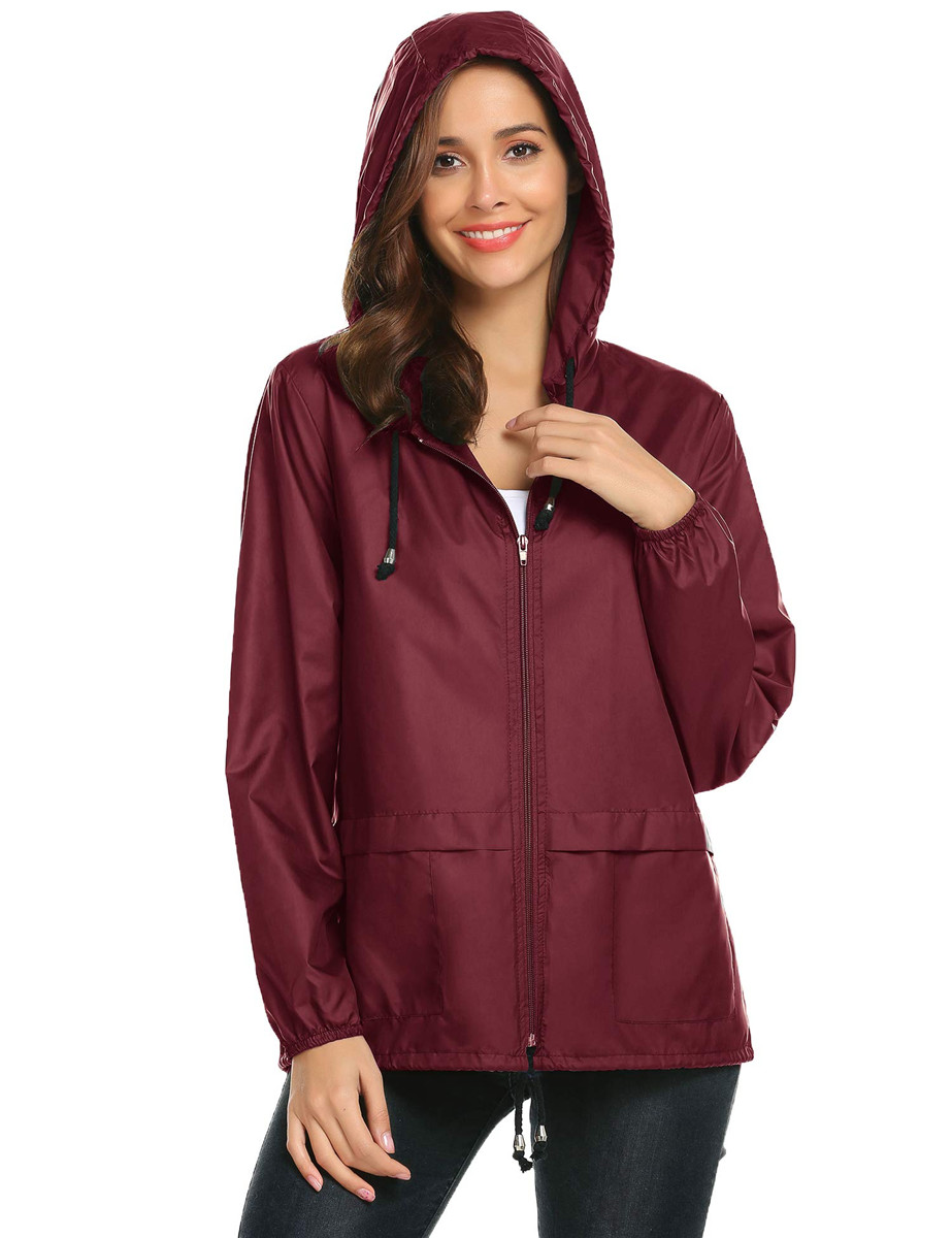 Womens Lightweight Raincoat Waterproof Packable Outdoor Hooded Rain Jacket Travel Jacket S-XXL - image 4 of 8