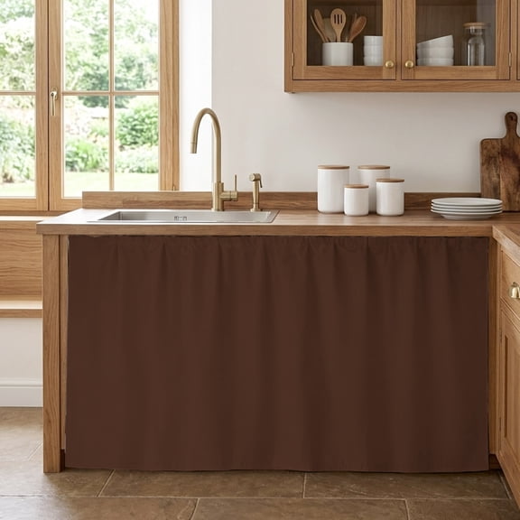 Dark Brown Cabinet Curtains for Kitchen 28"W x 51"L, Brown Solid Color Background Autumnal Dark Academia Under Sink Skirt Magic Tape Short Curtain Decorative Privacy Panel for Pantry Cabinet Opening