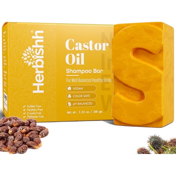 Herbishh Castor Oil Shampoo Bar – Nourishing Solid Shampoo Bar for Hair Growth & Thinning Hair – Castor Oil Soap for Healthy Moisturized Scalp – Natural & Organic Soap for Women & Men 3.53 oz