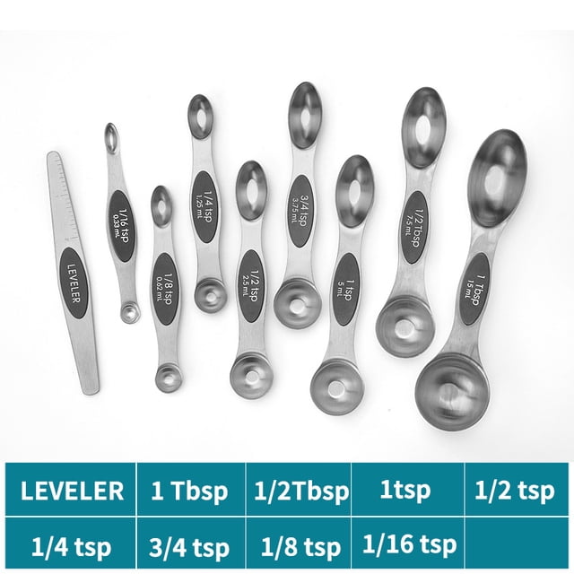 Juego de cucharas medidoras de doble cabezal con succión magnética, de acero inoxidable, para hornear, para el hogar, para cocina, cuchara medidora de sal, cuchara para condimentos