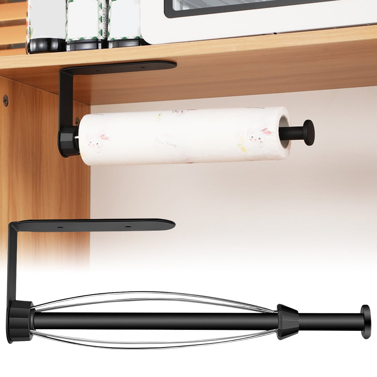 WeGuard Paper Towel Holder Wall Mount with Self-Adhesive and Screws,  Dual-Use Paper Towel Holder Under Cabinet with Special Ratchet System,  One-handed operation Paper Roll Holder with Damping Function 