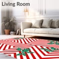 thumbnail image 2 of ODIKA 4'x6' Machine Washable Non-Slip Area Rug, Cane Stripe with Mistletoe Accent High Traffic Rug, Red, 623367, 2 of 7