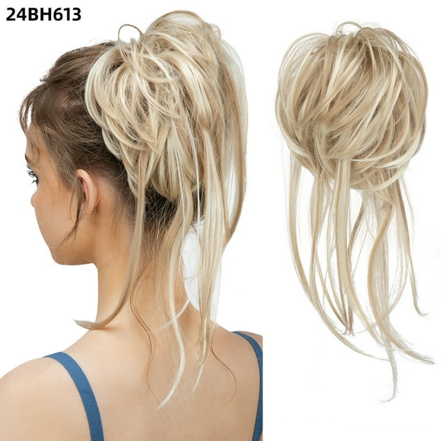 Xiao Hua Moño desordenado, extensión de moño recogido despeinado, banda elástica para el cabello, moño rizado, coletero para mujer, rubio playa B