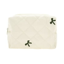 Unique Bargains 1 Pc Rectangle Bow Embroidery Makeup Bag Beige Polyester