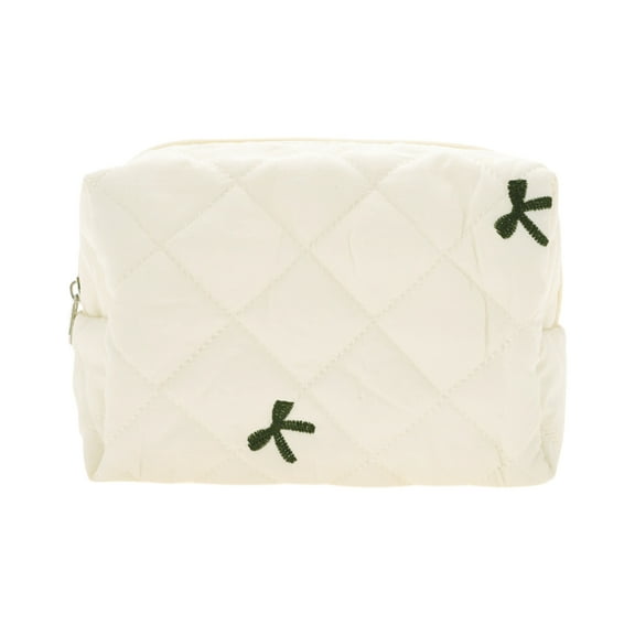 Unique Bargains 1 Pc Rectangle Bow Embroidery Makeup Bag Beige Polyester
