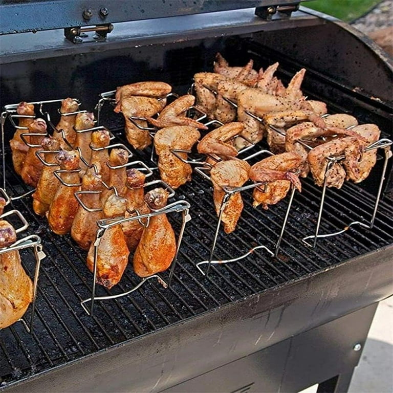 JIAHUI Chicken Leg and Wing Rack 14 Slots BBQ Chicken Drumsticks Holder Stainless Steel Roaster Stand for Smoker Grill Oven Charcoal Grill