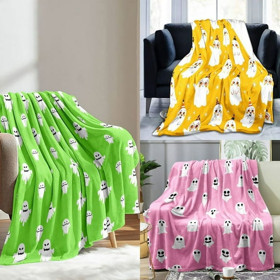 Yhmxh Halloween Throw Blanket, Cute Ghost Throw Blanket for Couch Sofa, Warm Cozy Lightweight Fleece Blankets for Women Flannel Throw Blanket for Home Living Room Bed Chair or Dorm Decor