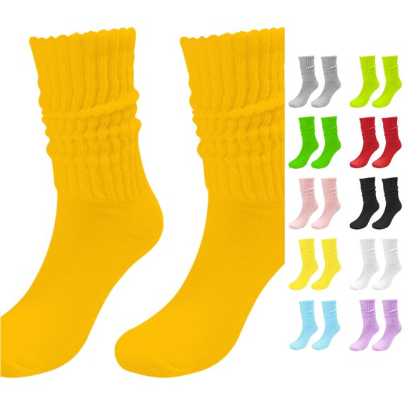 Rggeeun Slouchy Socks for Women Warm Stretch Womens Socks Knitted Knee High Socks Fall Winter Long Socks Holidays Leisure,Yellow,One Size