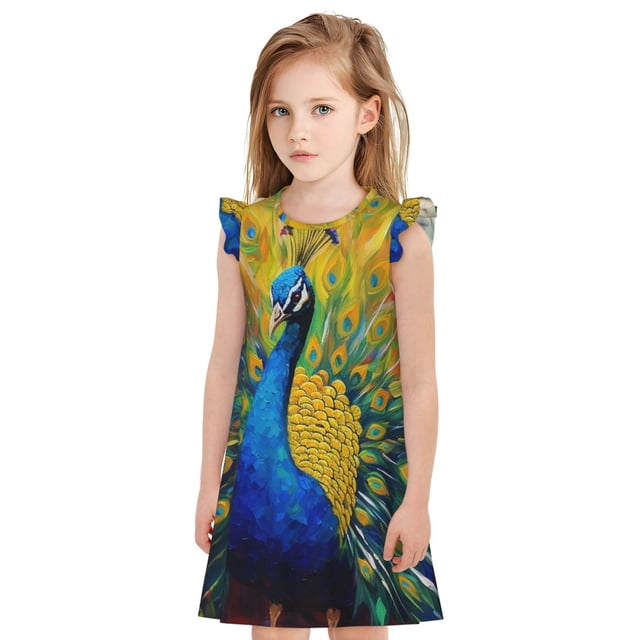 Vsdgher Paons pour Filles Chemises de Nuit Manches Courtes à Volants Robe de Nuit Vêtements de Nuit Pyjamas pour Fête Pyjama-TG