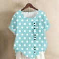 thumbnail image 2 of Olyvenn Fashion Polka Dot Pattern Short Sleeves Basic Summer T-shirts Round Neck Loose Crop Tops Beach Vacation Outfits for Women Light Blue XL, 2 of 4
