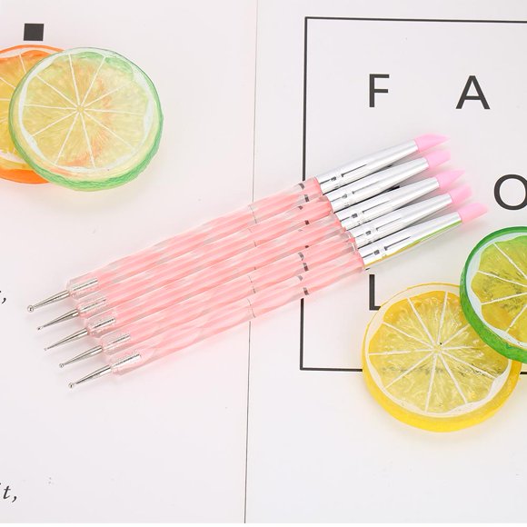 Ensemble de 5 Stylos Sculpture Double Extrémité pour Manucure Outil d'Art d'Ongle avec Tête en Silicone Stylo à Pointer, Créez des Pointes d'Ongles Scintillantes Durables