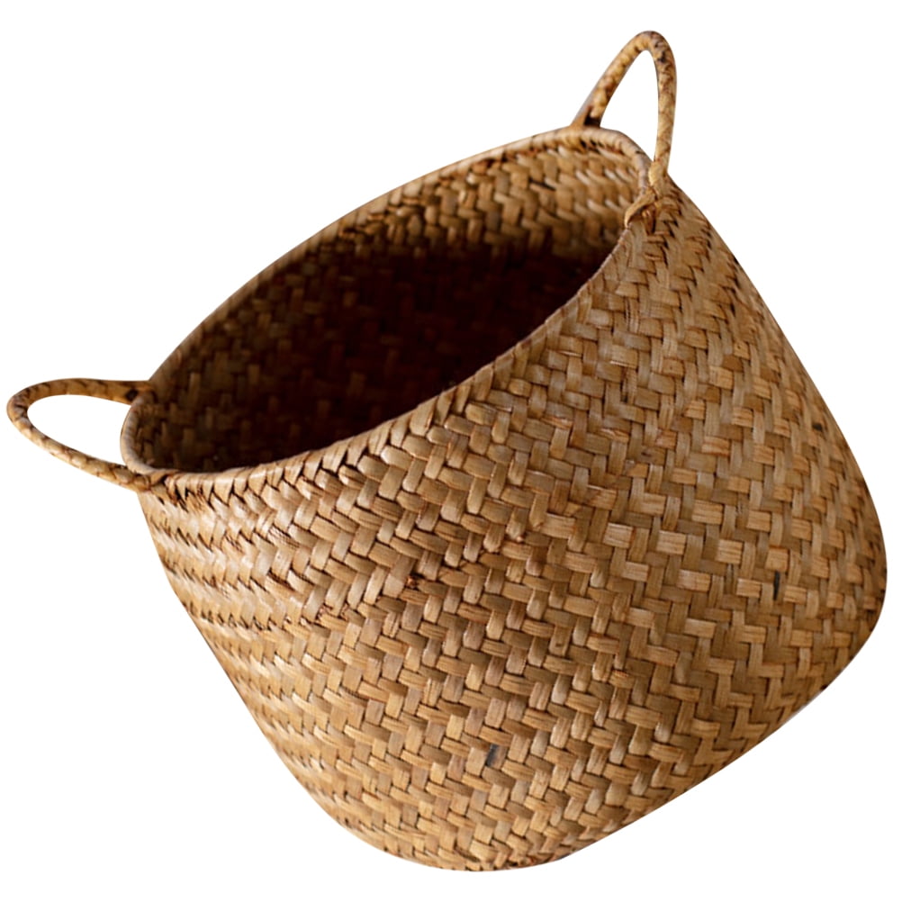Seagrass Belly Basket for Plant Pots and Home Storage, Decorative Woven Organizer for Indoor Plants and Household Use