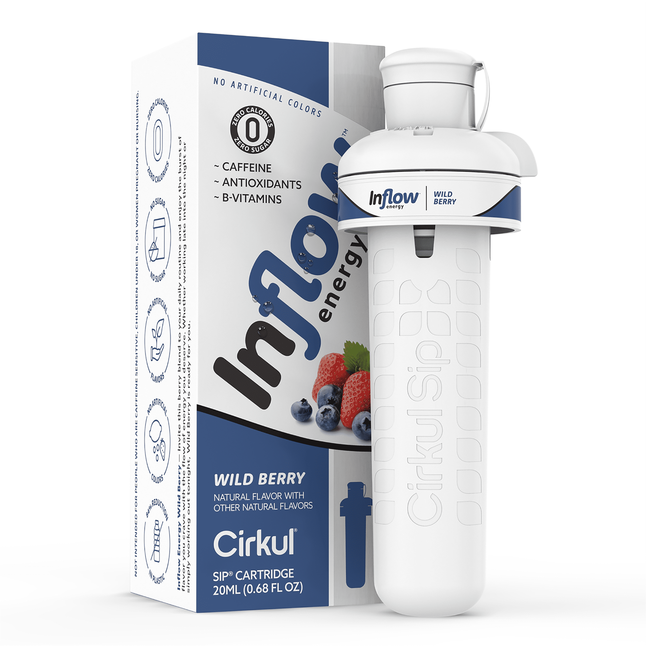 (2 pack) Cirkul Inflow Energy Wild Berry Flavor Cartridge, Drink Mix, 1-Pack
