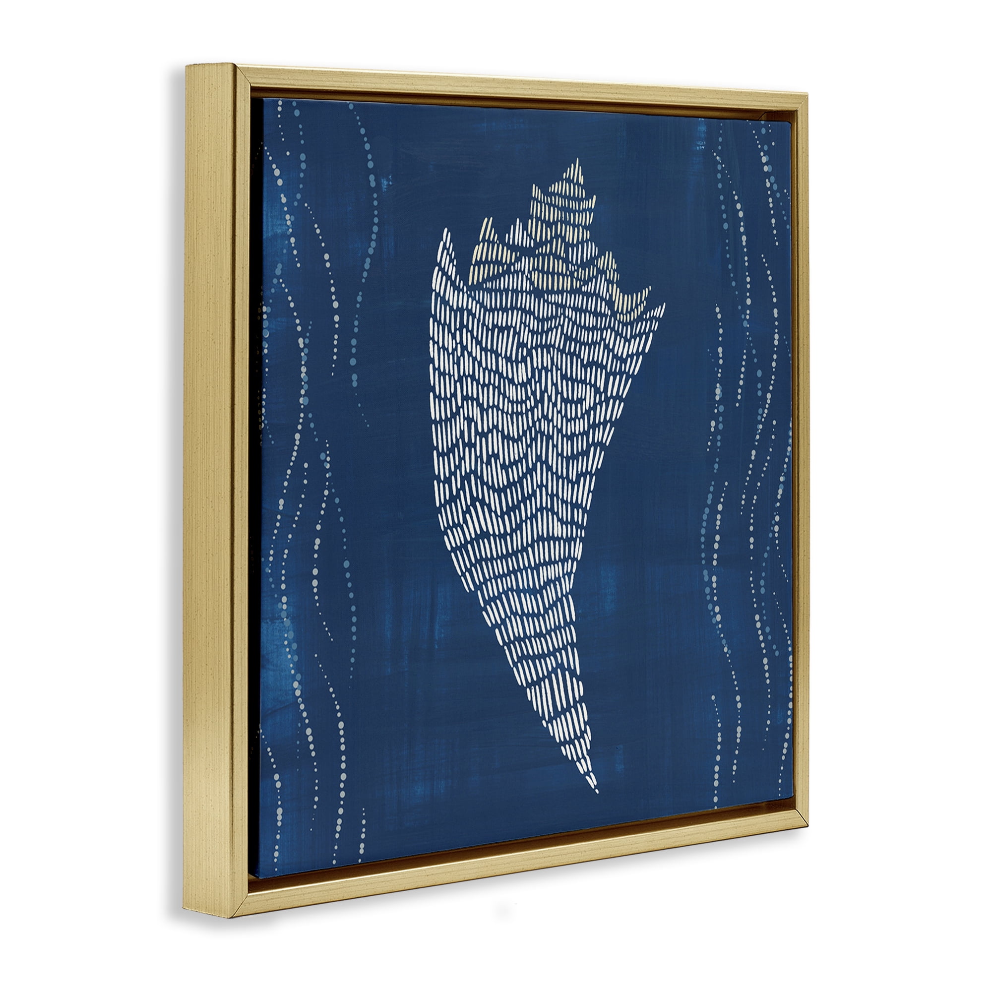 Stupell Industries Conch Shell on Blue Coastal Painting Gold Floater Framed Canvas Art Print Wall Art, 18 x 18
