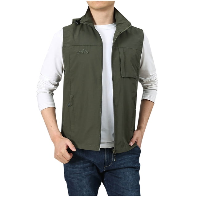 Timegard Mens Tops Plus Size Stand Collar Zipper up Casual Lightweight Outdoor Solid Color Work Travel Vests