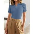 thumbnail image 6 of YOGAFOX Women's V Neck Short Sleeve Ribbed T Shirts Summer Slim Basic Solid Tee Tops(DustyBlue-XL), 6 of 6