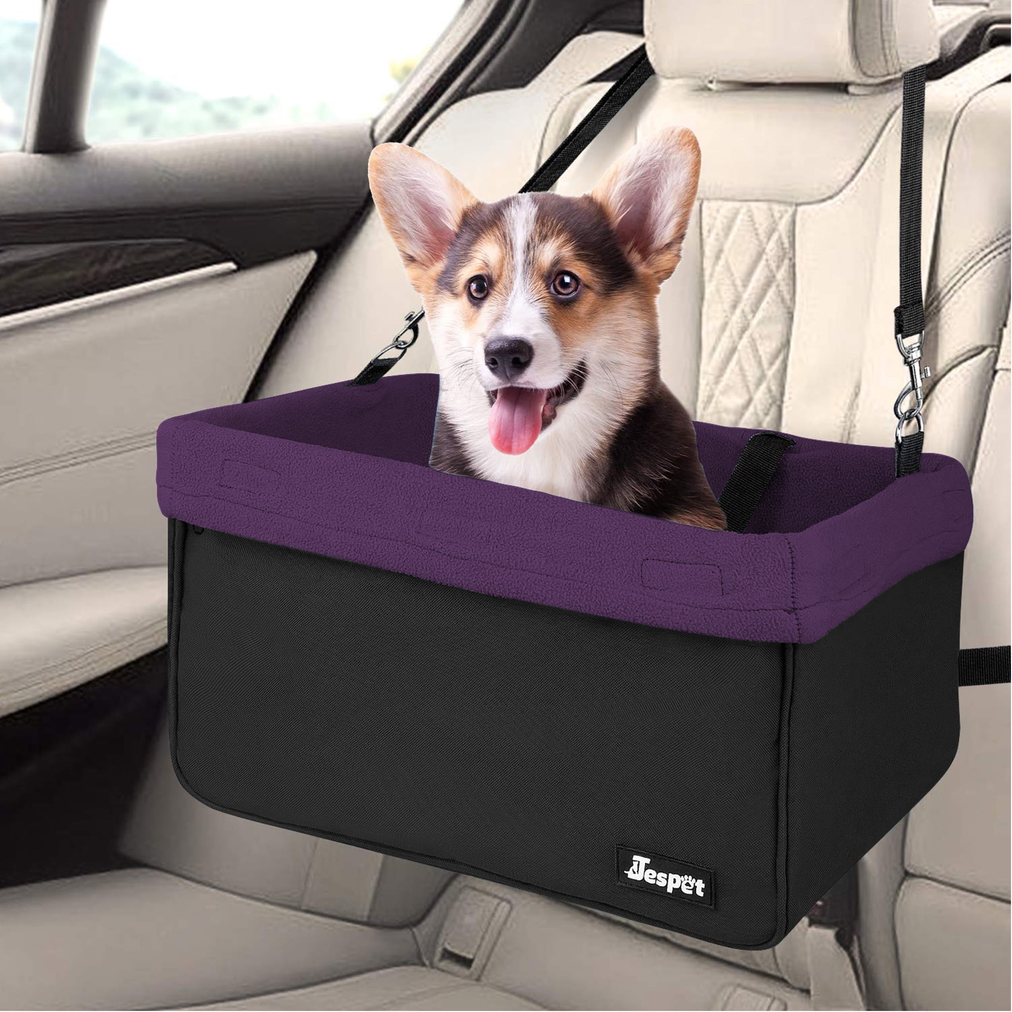 KUMIHON Dog Car Seat Pet Booster Seat Pet Travel Safety Car Seat Dog Bed for Car and Home with Storage Pocket and Clip-On Safety Leash Disassembled for Easy Cleaning 
