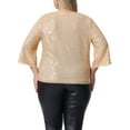 thumbnail image 3 of Agnes Orinda Women's Plus Size Sequin Top 3/4 Sleeve V Neck Glitter Evening Sparkle Shimmer Party Blouses 3X Champagne, 3 of 6