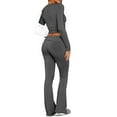 thumbnail image 4 of XuJwPNcy Women's Two Piece Outfit Basic Long Sleeve Crop Top with Low Rise Flare Pants Lounge Set Yoga Tracksuit, 4 of 6