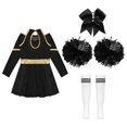 thumbnail image 6 of Aiihoo Kids Girls Cheerleading Dress Cheer Leader Suit Long Sleeve Dance Leotard Dress with Stocking A White&Black 12, 6 of 6