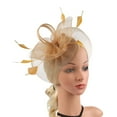 thumbnail image 3 of MSJUHEG Tea Party Hats,Feather Hair Clip,Feather Headpiece,Church Hats,Fascinators Hats,Fascinator Hat Flower Feather Mesh Tea Party Hairband for Women Gold One Size, 3 of 7