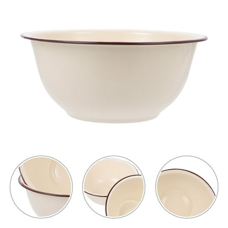 PAMINGONO Large Ivory Enamel Bowl for Kitchen Multi-Functional Home Decoration