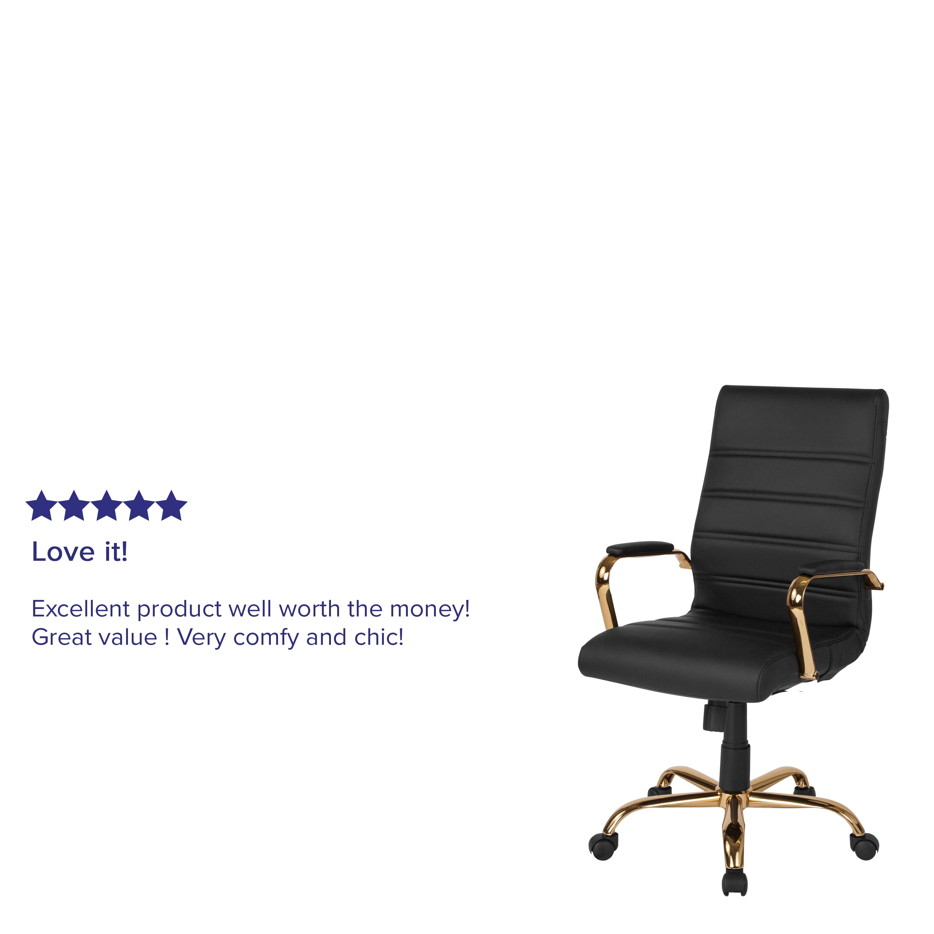 Emma + Oliver High Back Black LeatherSoft Executive Swivel Office Chair with Gold Frame/Arms