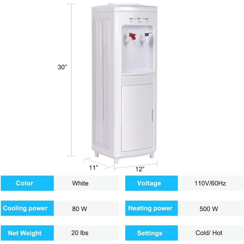 Spaco 5 Gallons Hot and Cold Water Cooler Dispenser with Child Safety Lock, Water Cooler with A Good Bearing Capacity, Hot and Cold Water Cooler for Indoor as Home, Office, White